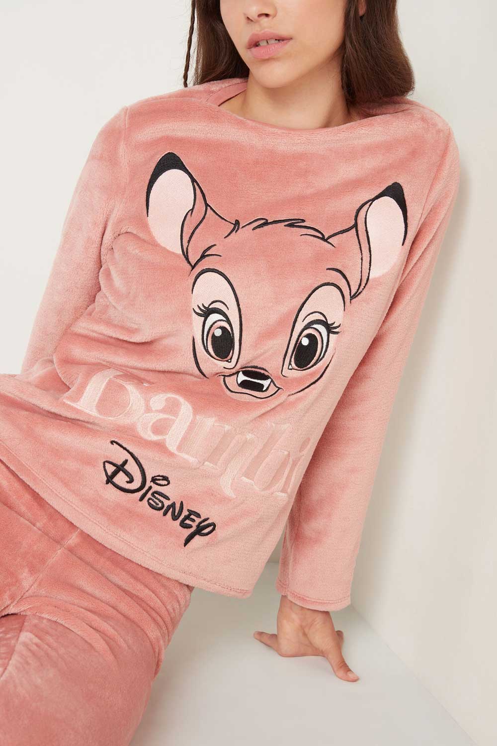 Disney Pigiama Invernale Lungo Donna Bambi Tamburino Pantalone in