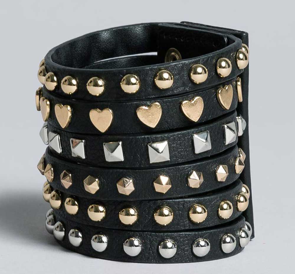Bracciale Uomo E Donna In Ecopelle JJDreams - Set Punk Rock Gotico Regolabile 16-24 Cm - 5 Pezzi Nero