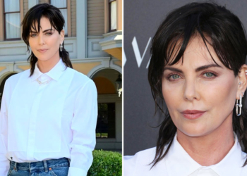 Charlize Theron look taglio mullet nero