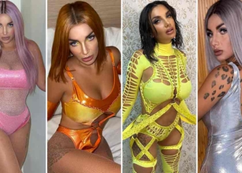 Elettra Lamborghini sexy con tutine aderenti e parrucche colorate