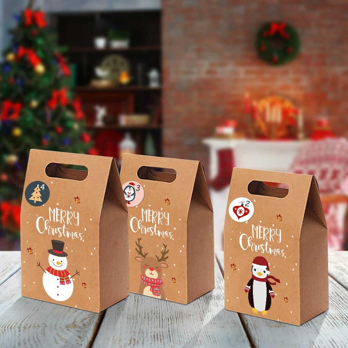Calendario Dell'Avvento Fai Da Te Da Riempire: 25 Sacchetti In Carta Kraft 23x12 Cm Con Adesivi Numerati. Set Completo Per Natale.