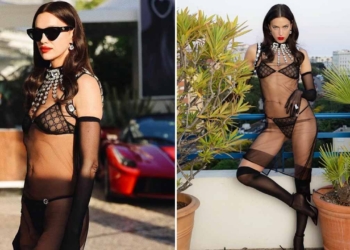 Irina Shayk sexy con reggiseno e slip a vista a Cannes