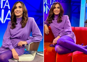 Caterina Balivo con total look viola