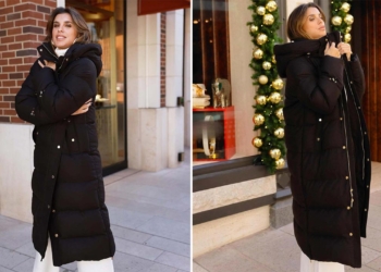 Elisabetta Canalis piumino nero tendenza inverno 2024