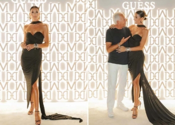 Elisabetta Gregoraci in abito nero alla sfilata Marciano by Guess