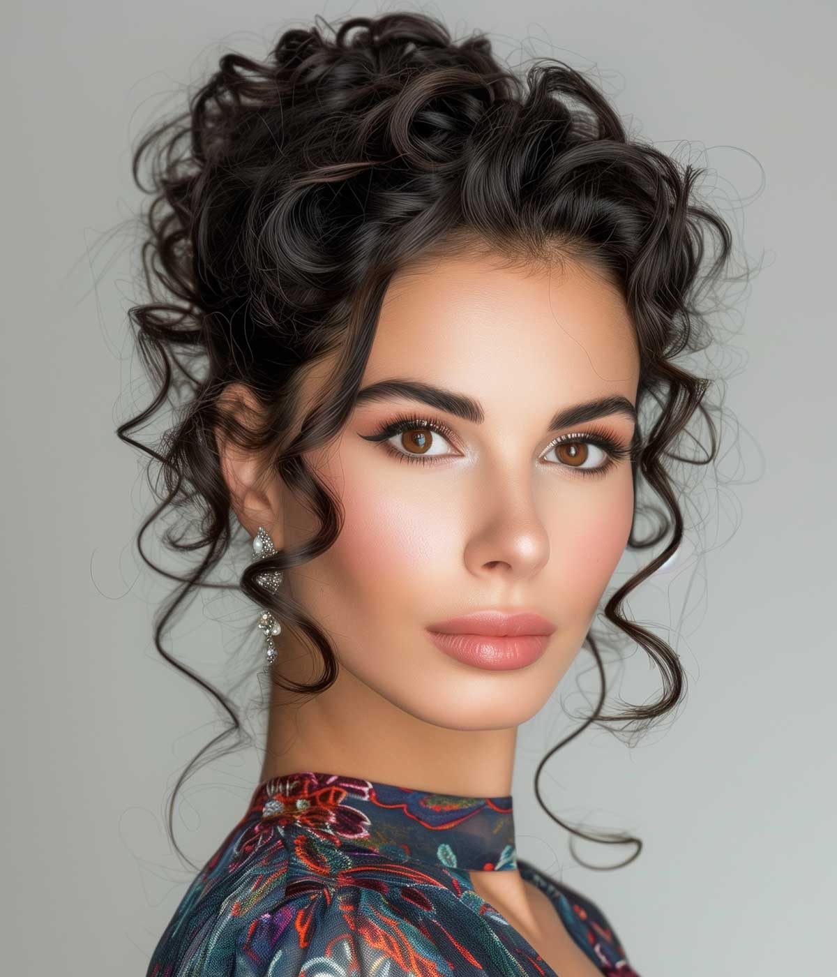Raccolto alto capelli ricci invitata sposa Raccolto alto capelli ricci invitata sposa