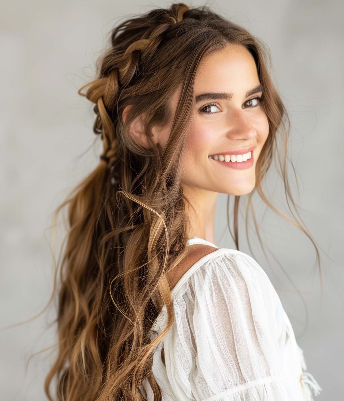 Semiraccolto morbido con treccia e capelli sciolti Semiraccolto morbido con treccia e capelli sciolti