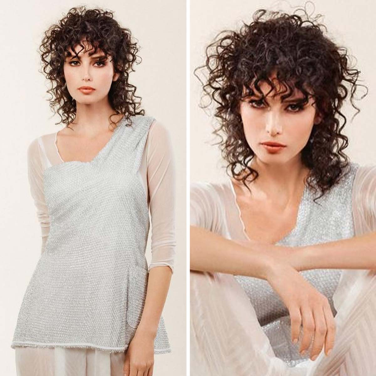 Capelli ricci tagli medi scalati con frangia Capelli ricci tagli medi scalati con frangia