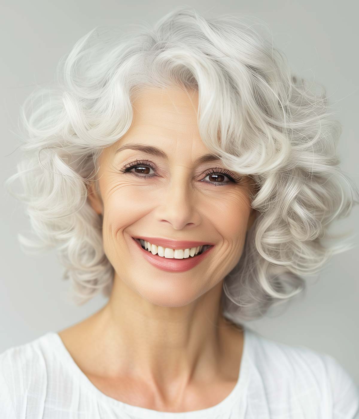 Curly bob con frangia donna over 50 Curly bob con frangia donna over 50