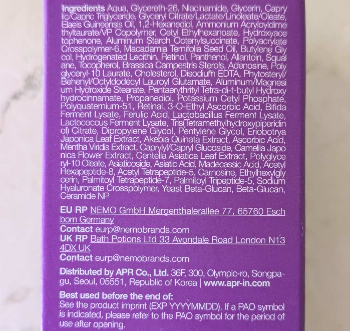 Ingredienti siero viso retinolo Medicube Ingredienti siero viso retinolo Medicube