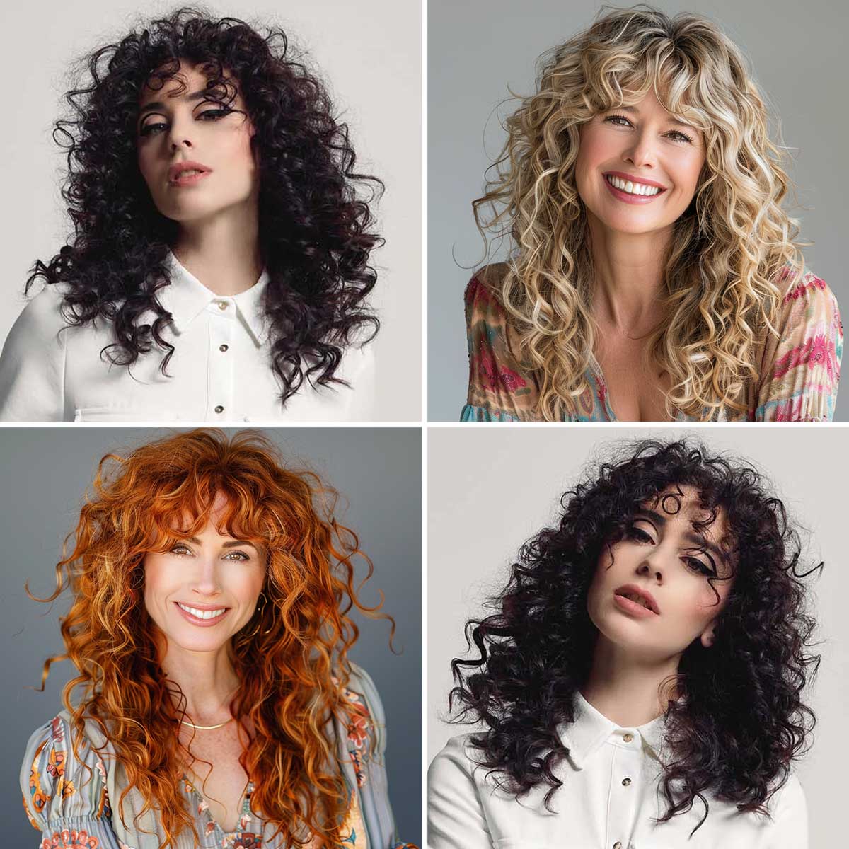 Capelli ricci tagli lunghi scalati con frangia Capelli ricci tagli lunghi scalati con frangia