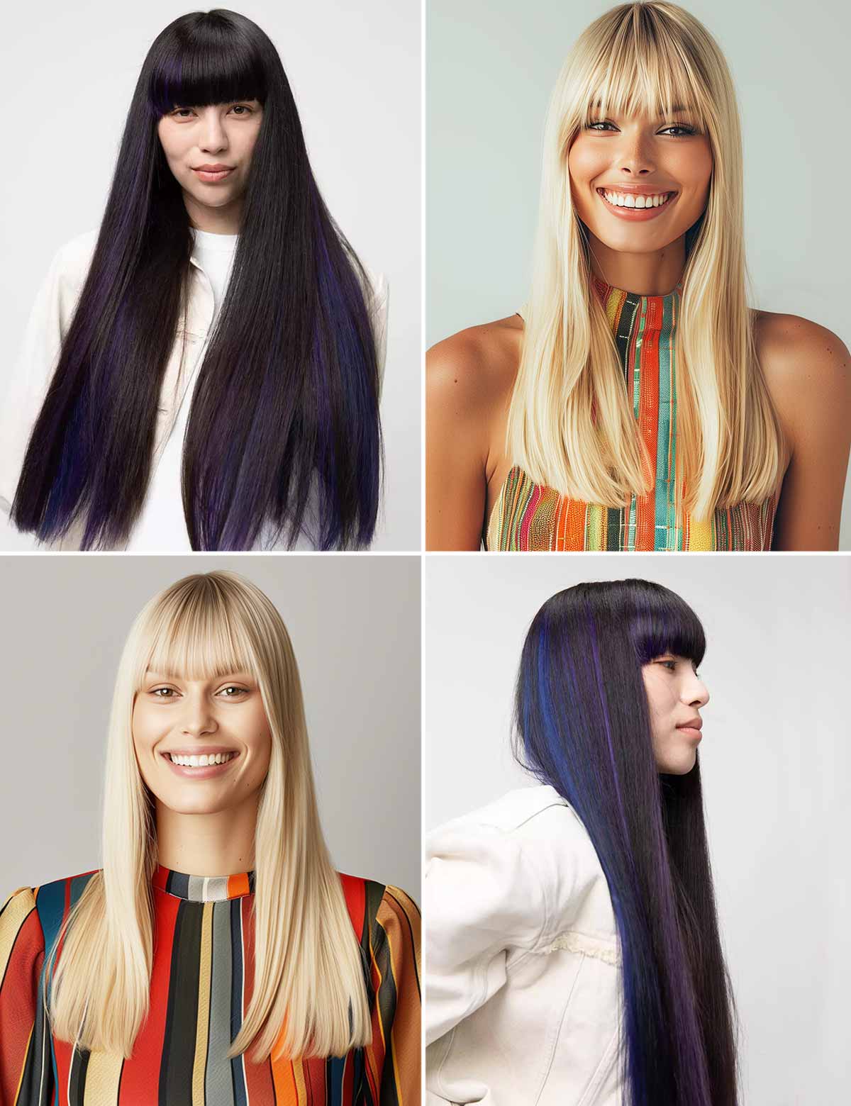 Tagli pari capelli lunghi lisci con frangia Tagli pari capelli lunghi lisci con frangia