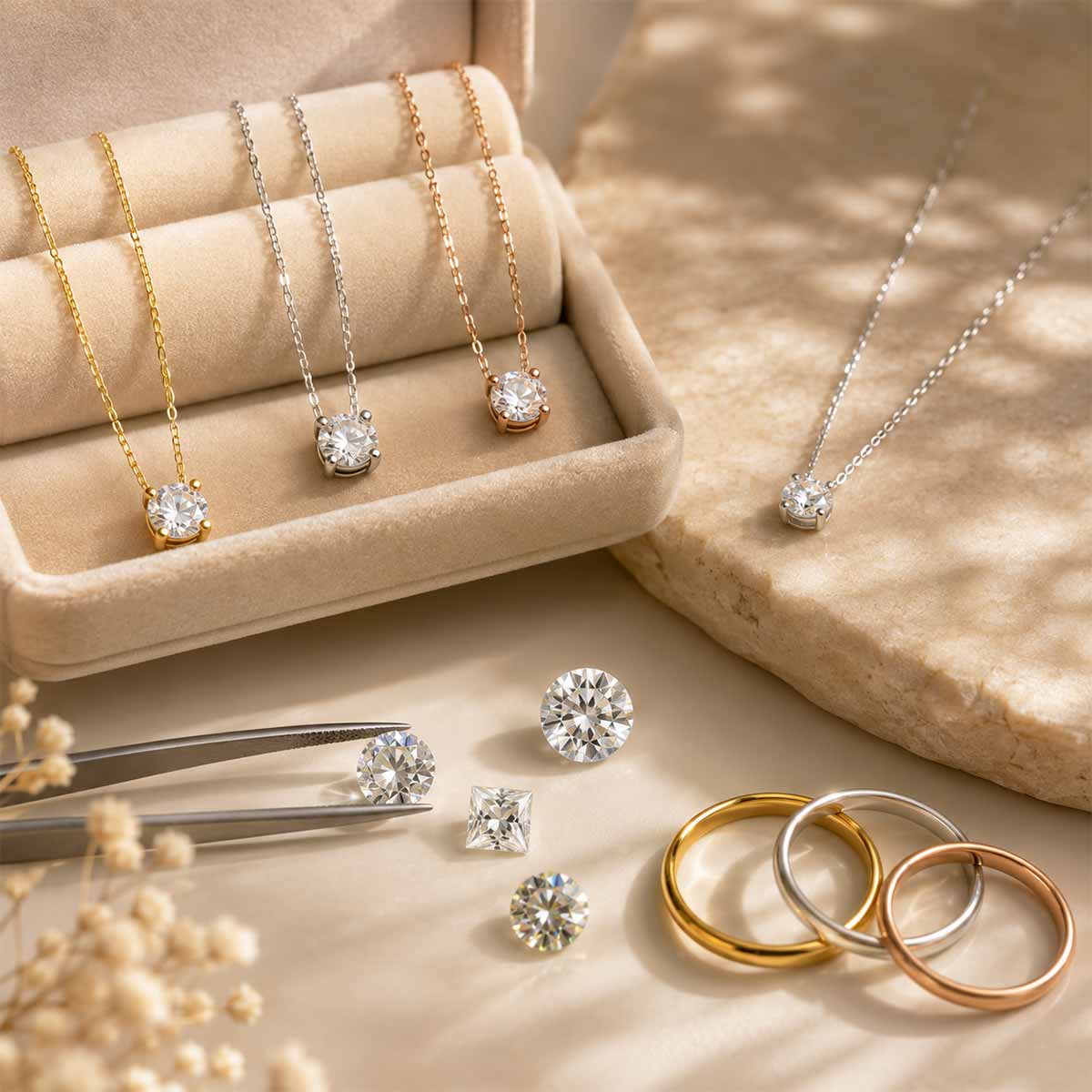 Materiali e pietre per collana punto luce Materiali e pietre per collana punto luce
